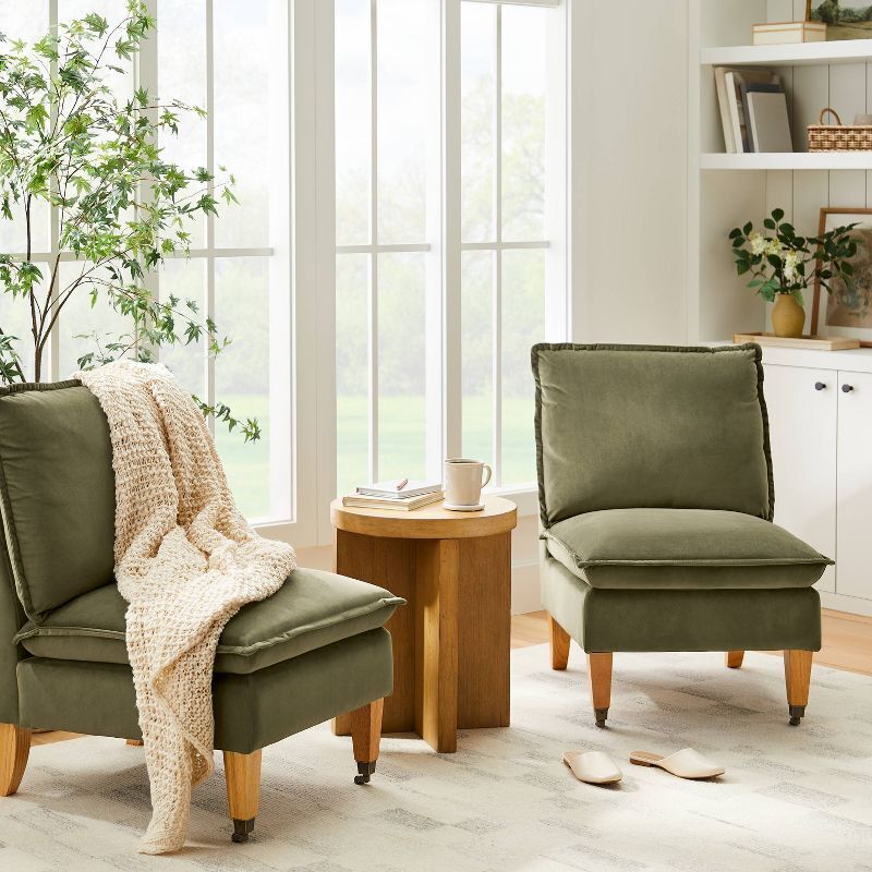 Talbert Pillow Top Slipper Chair with Casters Olive Green Velvet (KD) - Threshold designed with Studio McGee