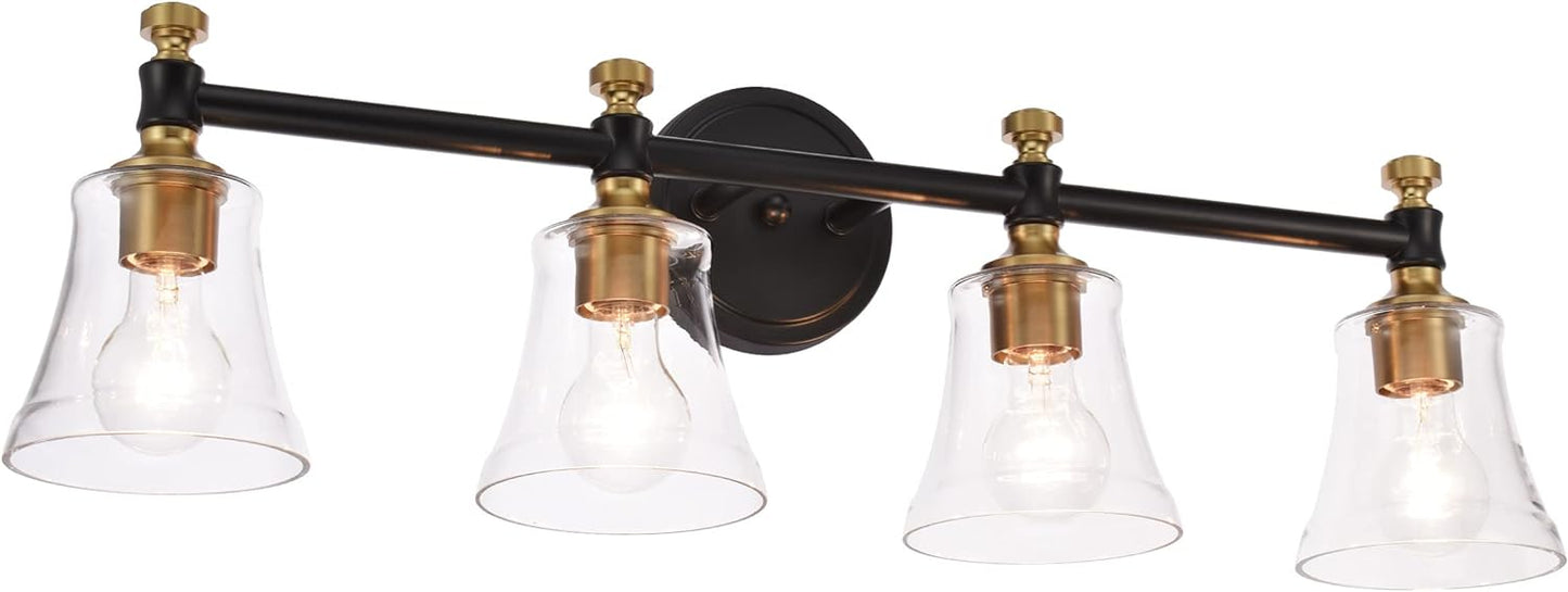 Hanaloa Wall Sconces, Traditional Light Sconce, Wall Light with Glass Shade for Bedroom Bathroom Living Room & Hallway Vanity Lighting Fixture Brass and Black Finish