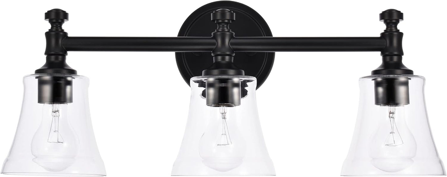 Hanaloa Brass and Black Bathroom Vanity Light Fixtures, Traditional 3 Lights Bathroom Lighting with Clear Glass