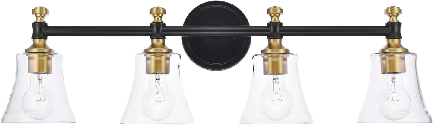Hanaloa Wall Sconces, Traditional Light Sconce, Wall Light with Glass Shade for Bedroom Bathroom Living Room & Hallway Vanity Lighting Fixture Brass and Black Finish