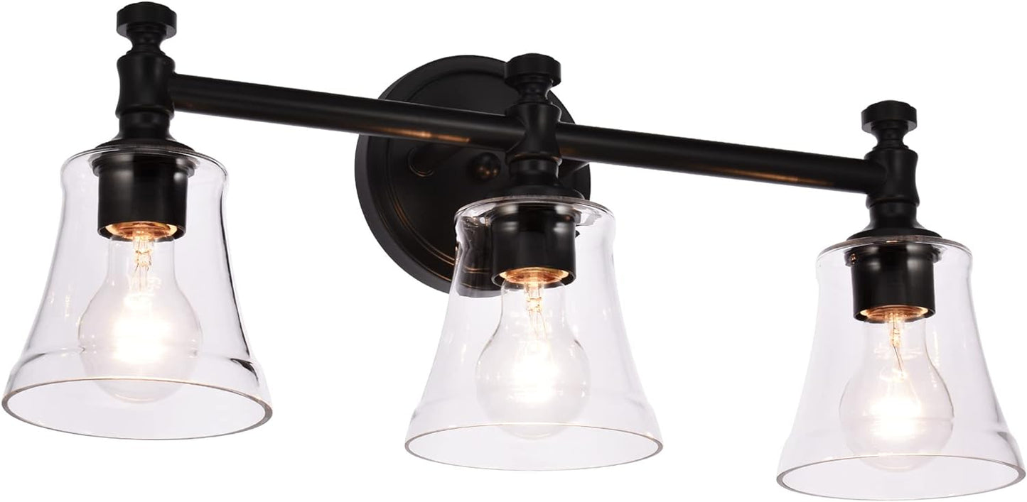 Hanaloa Brass and Black Bathroom Vanity Light Fixtures, Traditional 3 Lights Bathroom Lighting with Clear Glass