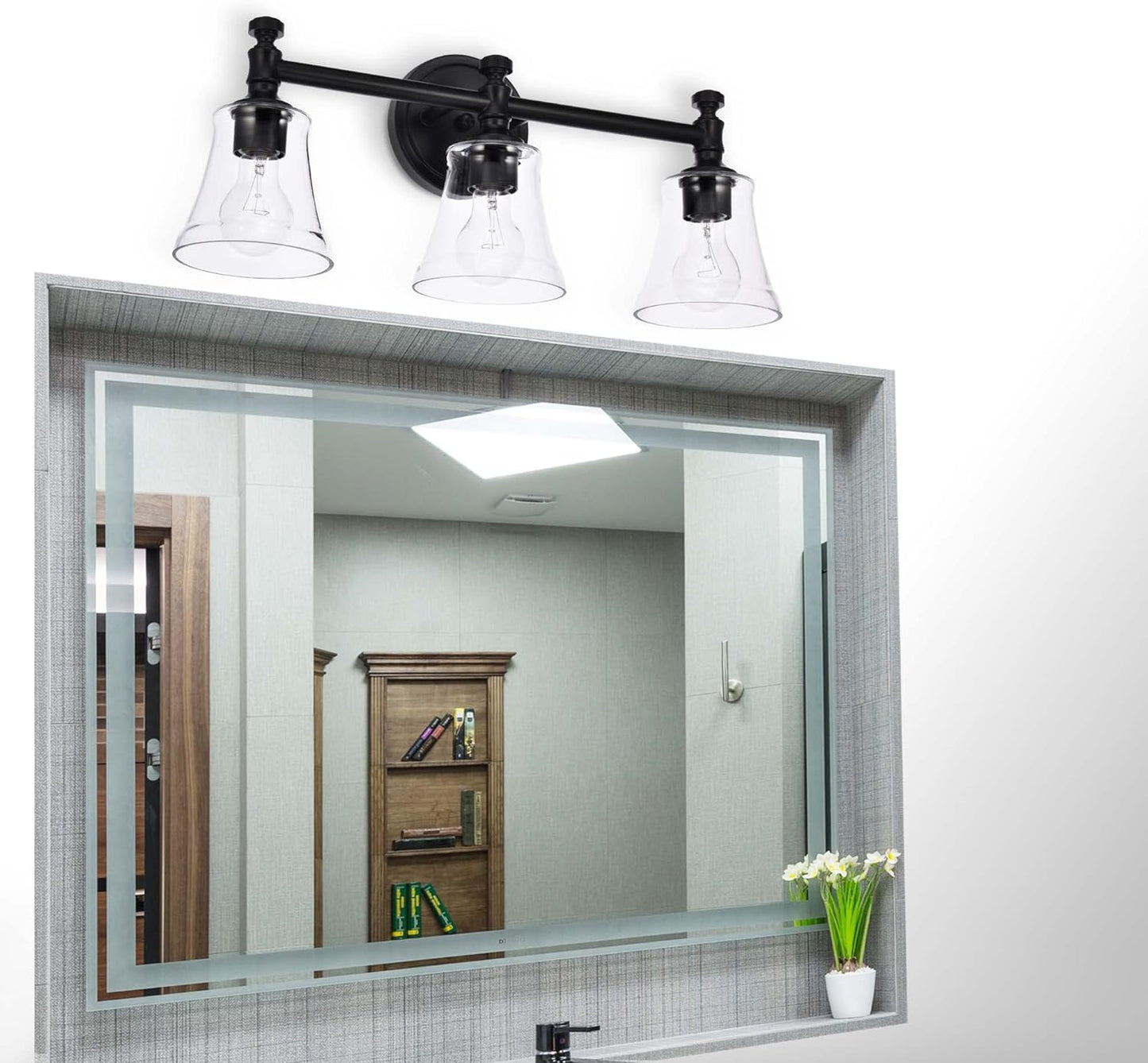 Hanaloa Brass and Black Bathroom Vanity Light Fixtures, Traditional 3 Lights Bathroom Lighting with Clear Glass