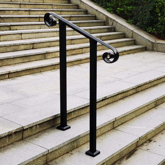 Exterior Stair Railing Kit, Handrails for Outdoor Steps Railings, Stairs Handrail Metal Wrought Iron Hand Rails for Deck Gates Porch Concrete Fit 1-2 Step Outside (1FT)