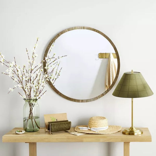 30" Pleated Brass Round Wall Mirror Antique Finish - Hearth & Hand with Magnolia