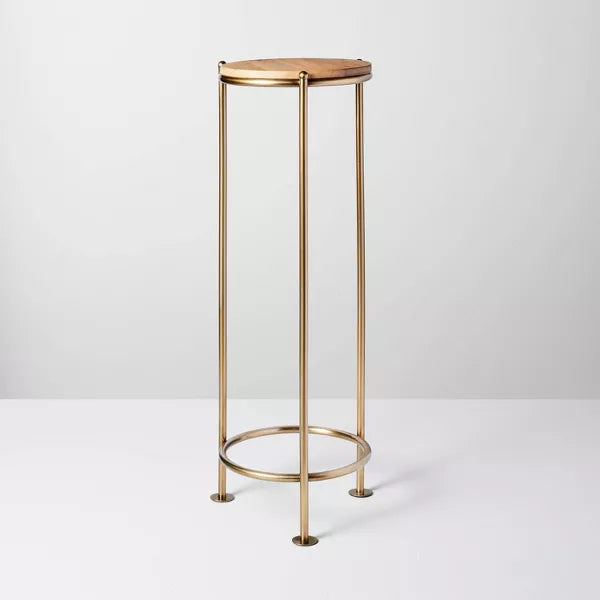 27" Wood & Brass Round Plant Stand - Hearth & Hand with Magnolia