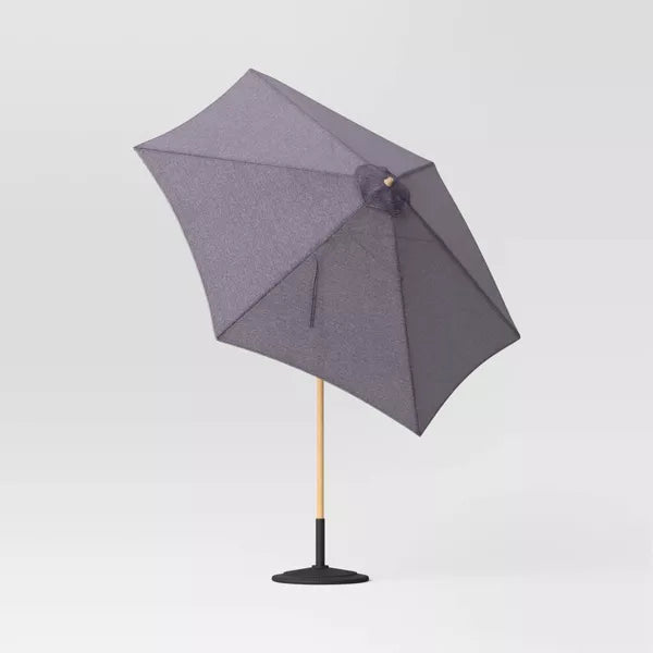 9' Round Outdoor Patio Market Umbrella Charcoal with Light Wood Pole - Threshold
