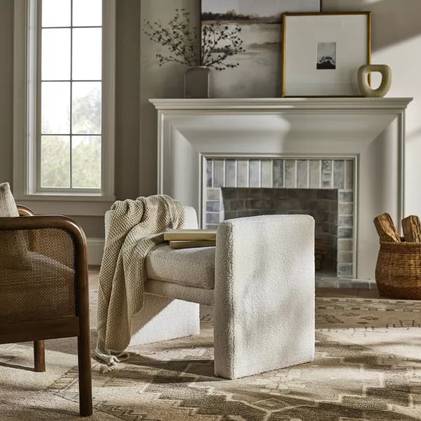 Vernon Ottoman, Cream Faux Shearling - Threshold designed with Studio McGee