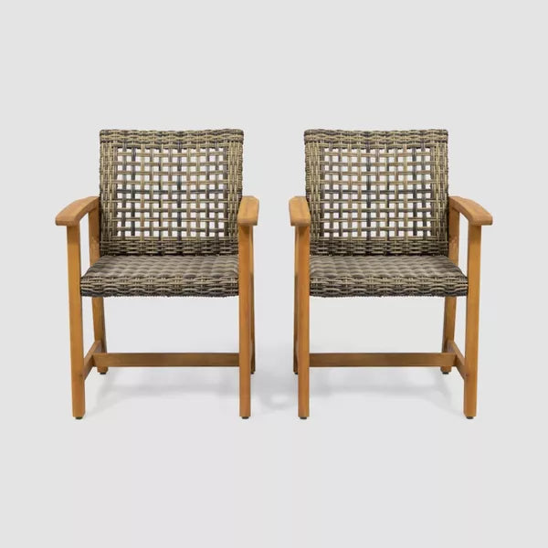 Hampton 2pk Acacia Wood & Wicker Dining Chairs - Natural/Gray - Christopher Knight Home