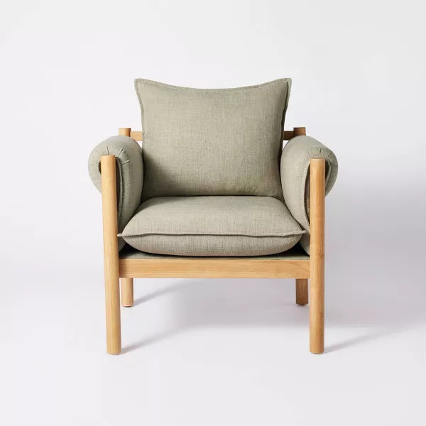 Arbon Wood Dowel Accent Chair with Cushion Arms Light Gray Linen - Threshold designed with Studio McGee