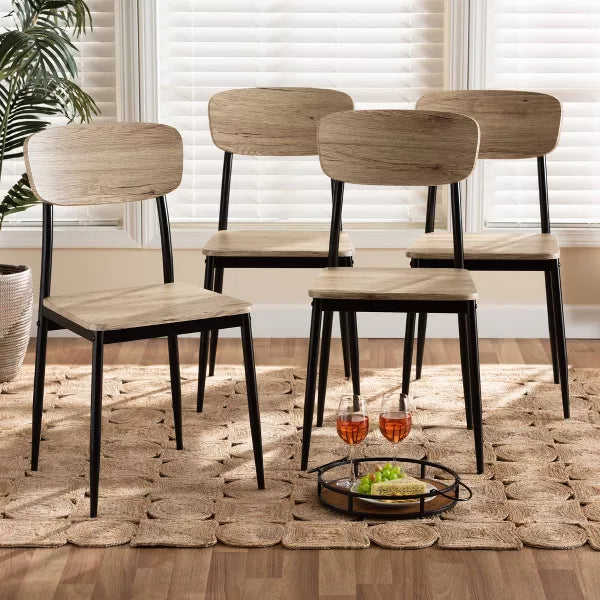 4pc Honore Wood and Metal Dining Chair Set Light Brown/Black - Baxton Studio