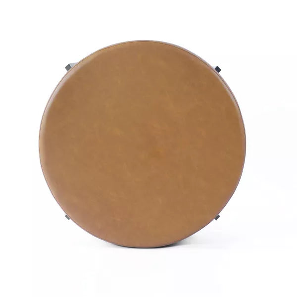 Modern Round Ottoman Caramel Faux Leather - HomePop