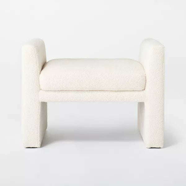 Vernon Ottoman, Cream Faux Shearling - Threshold designed with Studio McGee