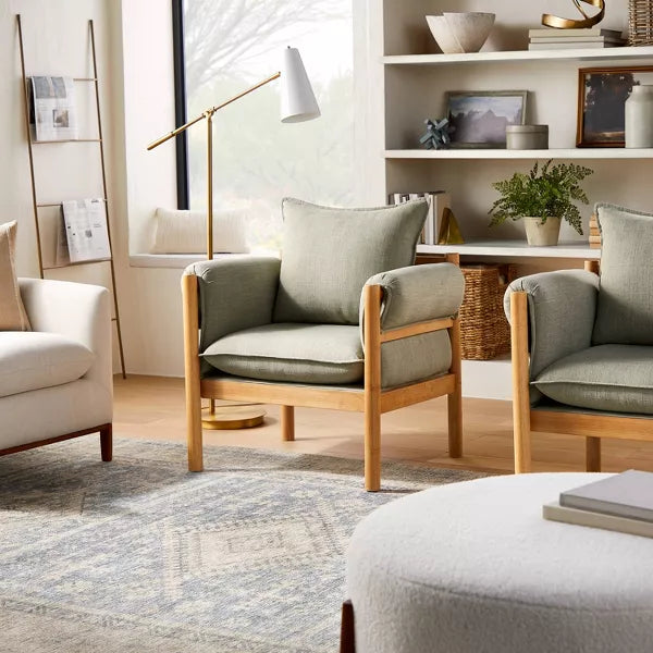 Arbon Wood Dowel Accent Chair with Cushion Arms Light Gray Linen - Threshold designed with Studio McGee