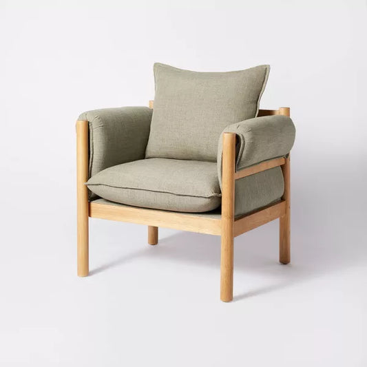 Arbon Wood Dowel Accent Chair with Cushion Arms Light Gray Linen - Threshold designed with Studio McGee