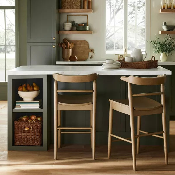 Kaysville Curved Back Wood Counter Height Barstool, Natural - Threshold