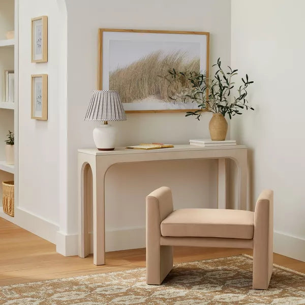 Vernon Ottoman, Cream Faux Shearling - Threshold designed with Studio McGee