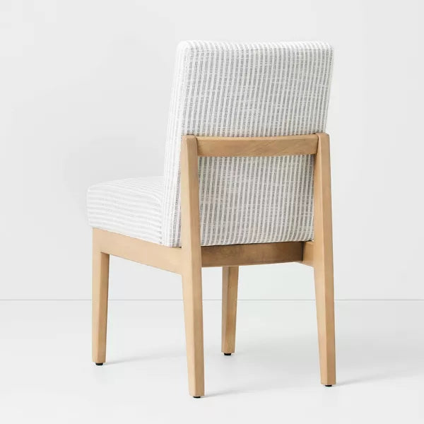 Upholstered Natural Wood Slipper Dining Chair Microstripe - Gray/Cream - Hearth & Hand with Magnolia