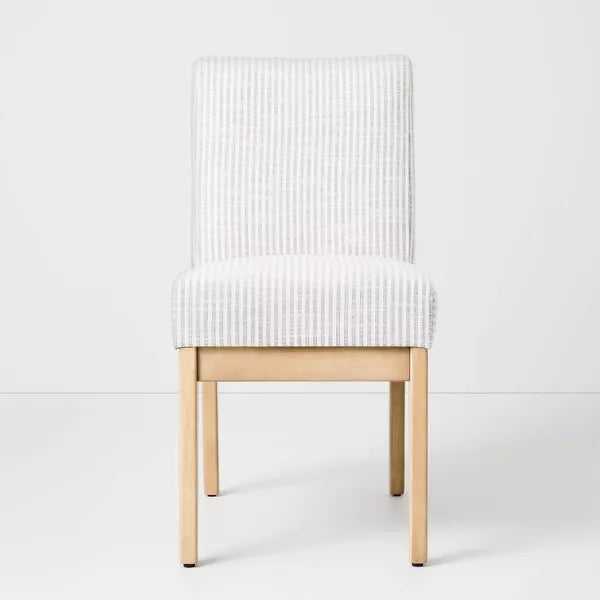 Upholstered Natural Wood Slipper Dining Chair Microstripe - Gray/Cream - Hearth & Hand with Magnolia