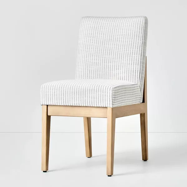 Upholstered Natural Wood Slipper Dining Chair Microstripe - Gray/Cream - Hearth & Hand with Magnolia