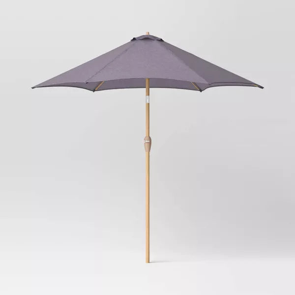 9' Round Outdoor Patio Market Umbrella Charcoal with Light Wood Pole - Threshold