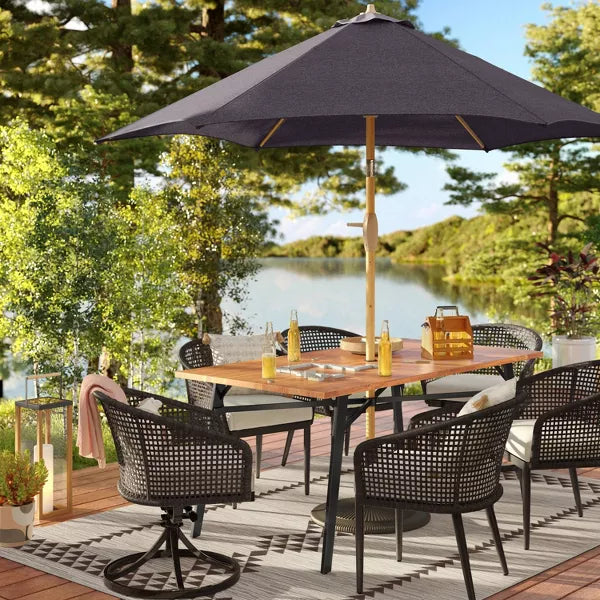 9' Round Outdoor Patio Market Umbrella Charcoal with Light Wood Pole - Threshold