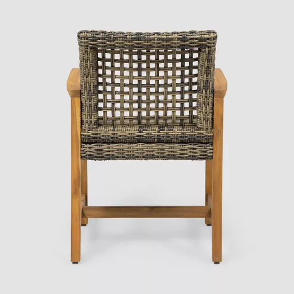 Hampton 2pk Acacia Wood & Wicker Dining Chairs - Natural/Gray - Christopher Knight Home