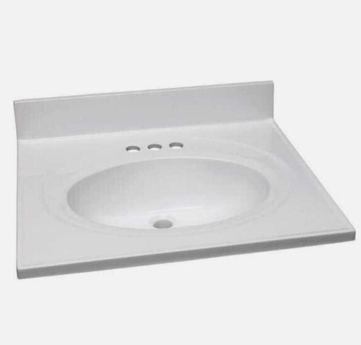 Design House 25 x 22 in. 3 Hole 1 Bowl Cultured Marble Vanity Top in Solid White
