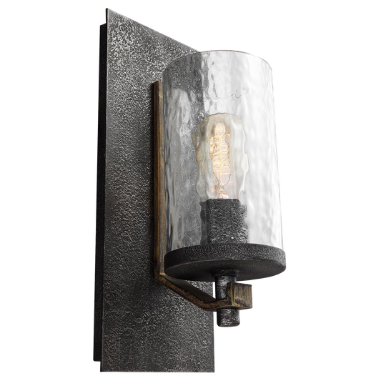 Angelo 1 Light 13 Inch Tall Wall Sconce In Distressed Weathered Oak-Slate Grey Metal With Clear Glass MWB1825DWK/SGM