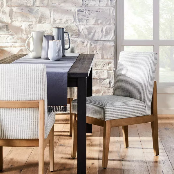 Upholstered Natural Wood Slipper Dining Chair Microstripe - Gray/Cream - Hearth & Hand with Magnolia