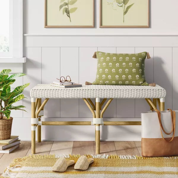 Perry Rattan Woven Bench Cream - Threshold