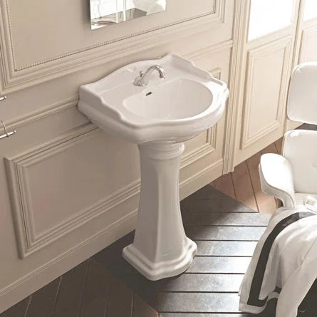WS Bath Collections 21-3/4" Ceramic Pedestal Bathroom Sink with One Faucet Hole - Includes Overflow