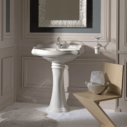 WS Bath Collections 21-3/4" Ceramic Pedestal Bathroom Sink with One Faucet Hole - Includes Overflow
